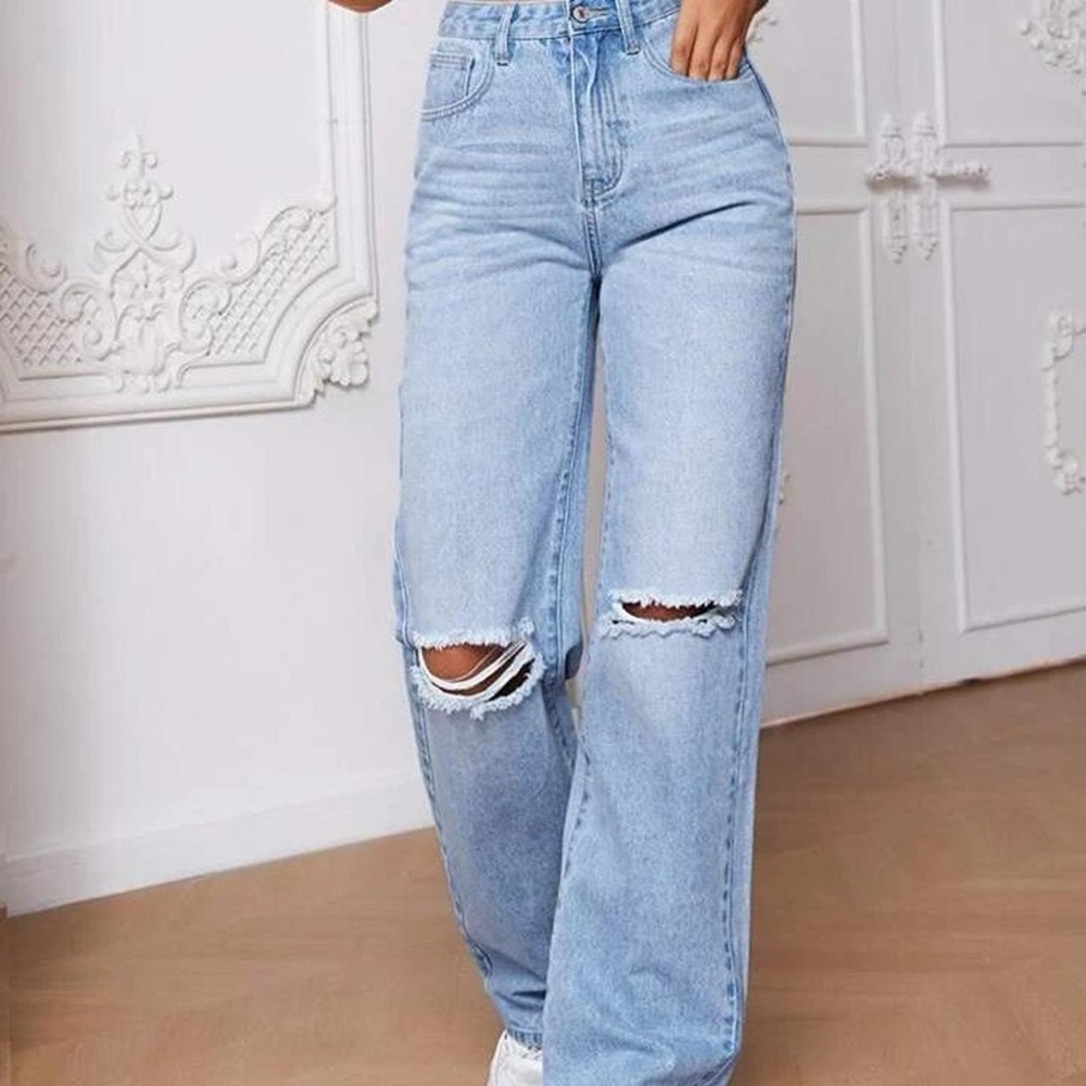 Light Blue Straight Long Leg Ripped Jeans - Tall